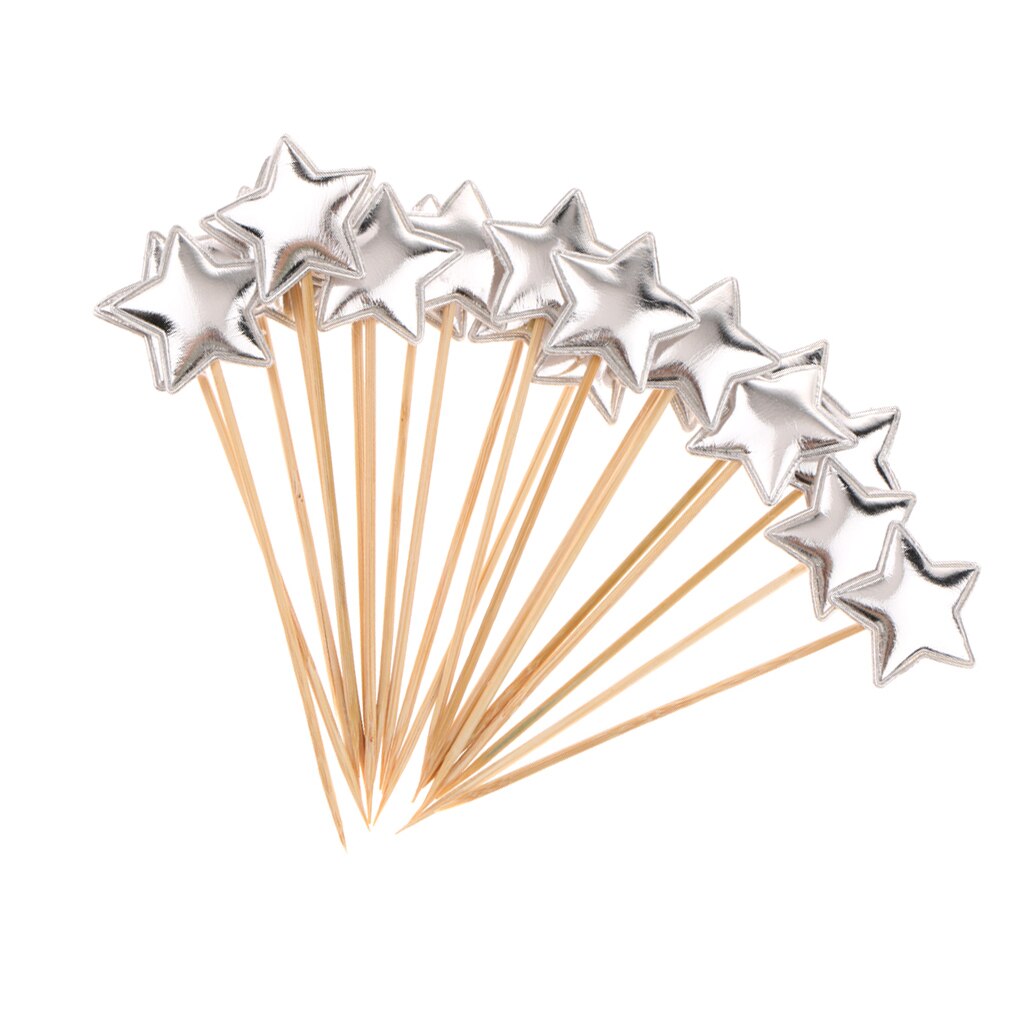 20pcs Star Cake Topper Sign Home Party Shop Cupcake Toothpicks: Silver