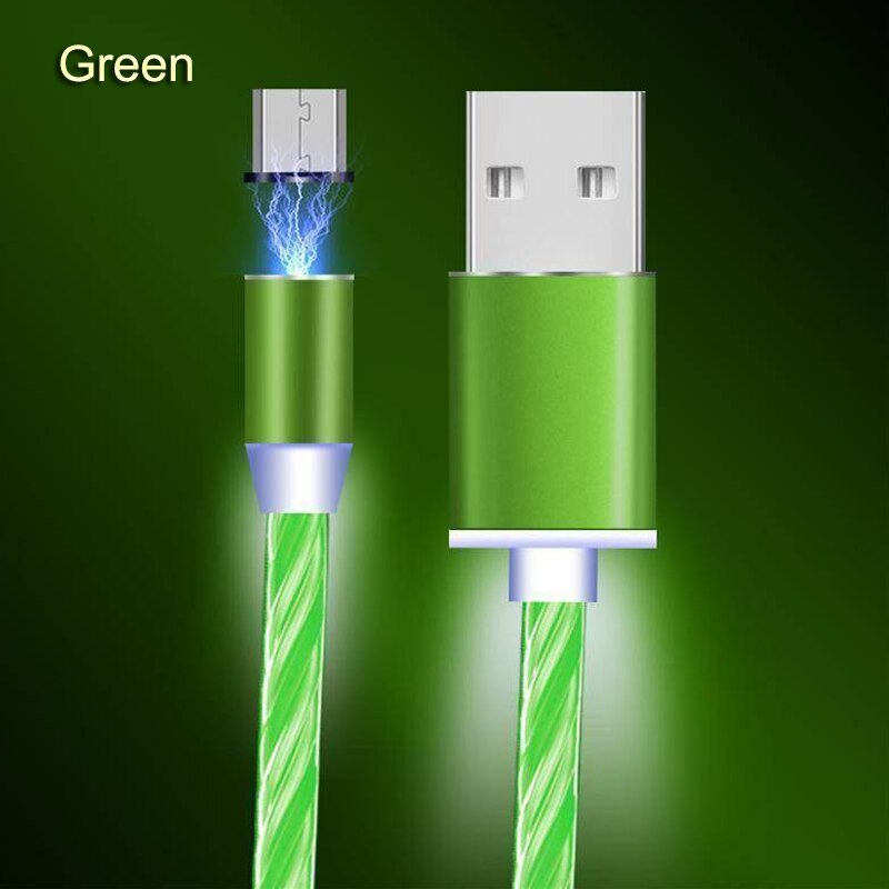 Magnetische Led Licht Kabel Snel Opladen Magneet Micro Usb Type C Kabel Honor 20 10 8X Oplader Voor Iphone X samsung S8 S10 A50 A70: Green / 1M For Micro