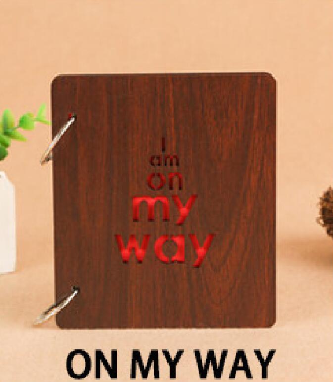 5 Inch DIY Red Wood Hollow Interleaf Photo Album Children Loose-Leaf Scrapbook Walnut Color Mini Memory Book Picture Storag: ON MY WAY