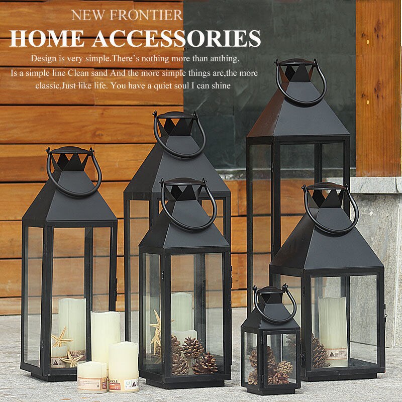 European Style Candlestick Floor Lantern Retro Wrought Iron Outdoor Candle Holder Wedding Decoration Candlestick Home Ornaments