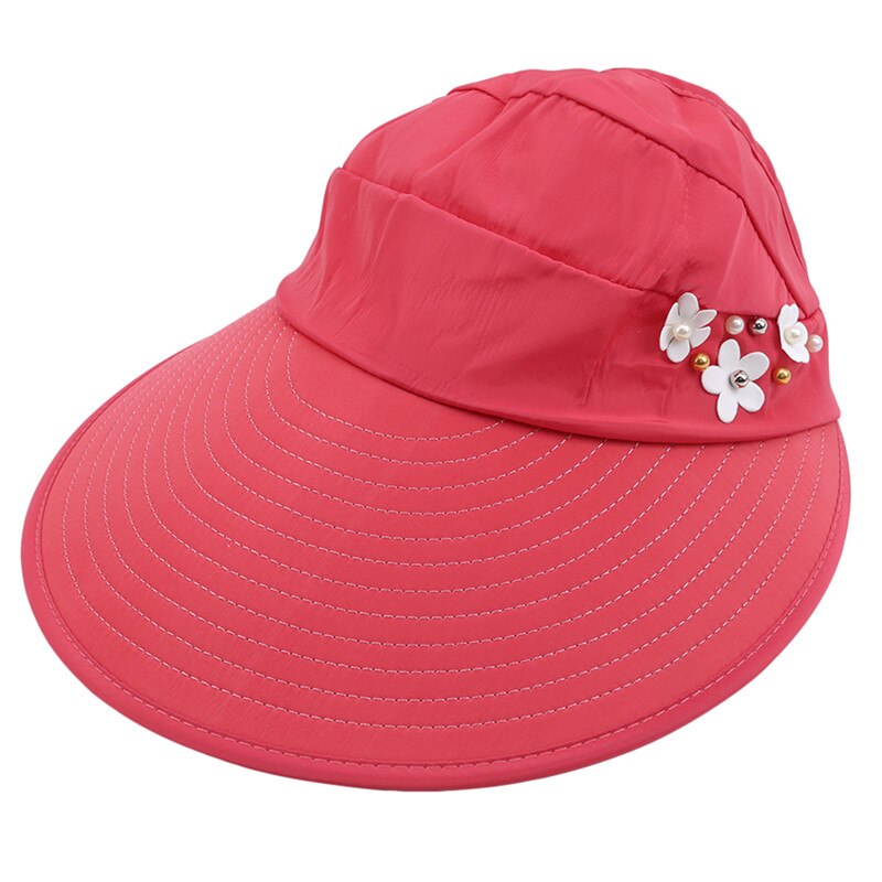 Chapeau de soleil à la mode pour femmes, chapeau de soleil décontracté pliable anti-ultraviolet, disquette, chapeau de plage extérieur pour femmes: Rouge pastèque