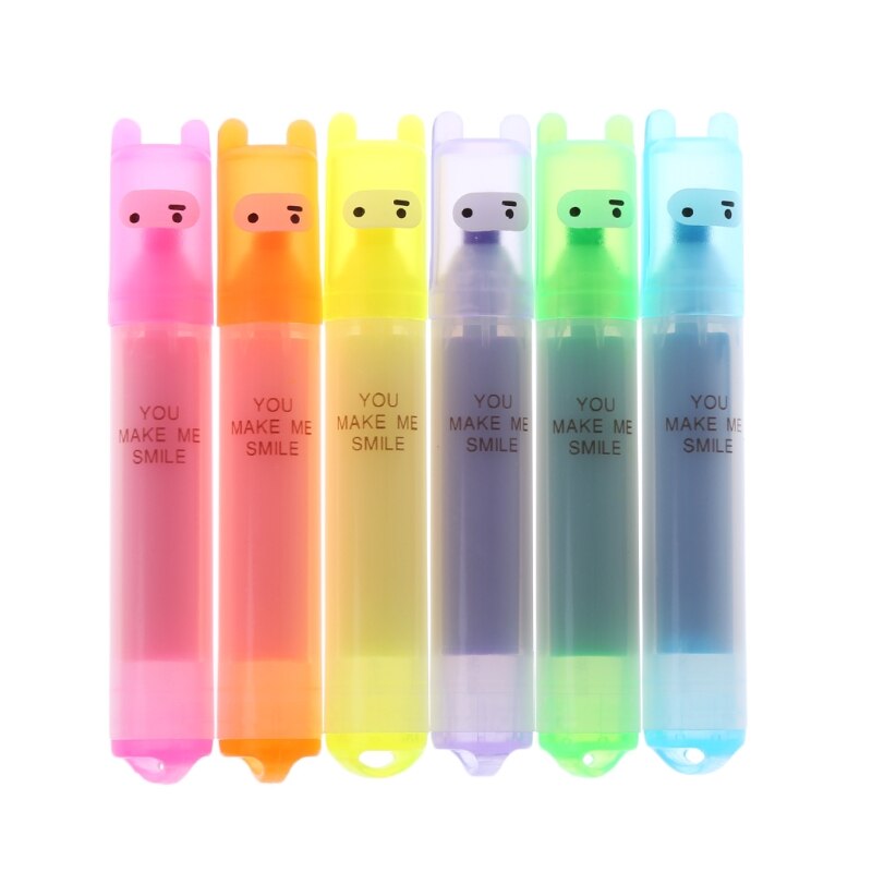 6x Korean Mini Highlighter Lovely Cartoon Marking Pen Office Stationery R9JA