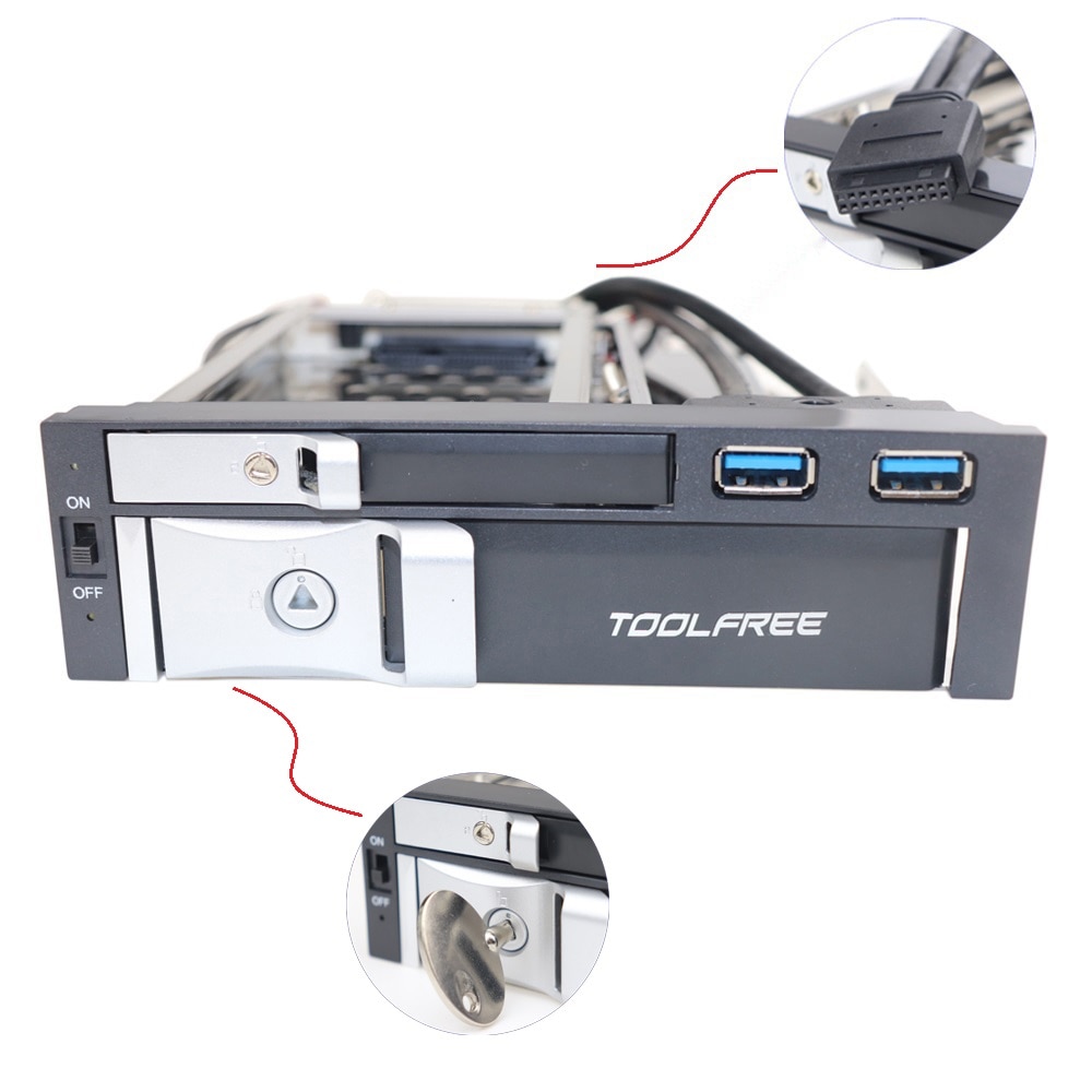 5.25" Optical Dual Bay Trayless Mobile Rack Enclosure For 2.5/3.5 Inch SATAT III HDD SSD With 2 Port USB 3.0 Hub For Descktop PC