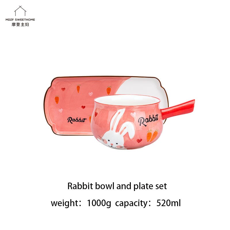 MDZF SWEETHOME Cartoon Animal Ceramic Tableware Set Children Breakfast Plate Dessert Dish Salad Plate Soup Bowl Dinnerware: Rabbit