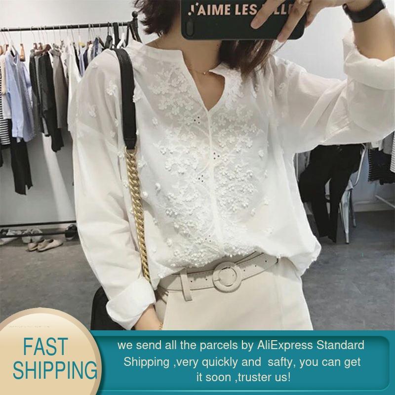 Garemay kvinders toppe og bluser kvinde langærmet bluse kvinder hvid skjorte chiffon sommer plus size damer koreanske skjorter