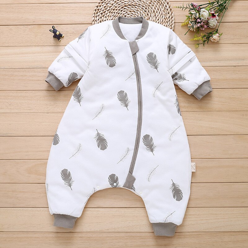 Pasgeboren Baby Jongen Meisjes Lange Mouw Romper Bodysuit Slaapzak Pyjama Outfit Baby Katoenen Overall Slaapzak: Feather / 3M