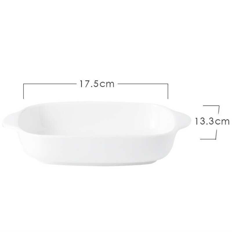 Rectangular Ceramic Baking Tray Double-eared Rice Plate Baking Mold Oven Pasta Thousand-level Baking Tray Microwave Oven: White