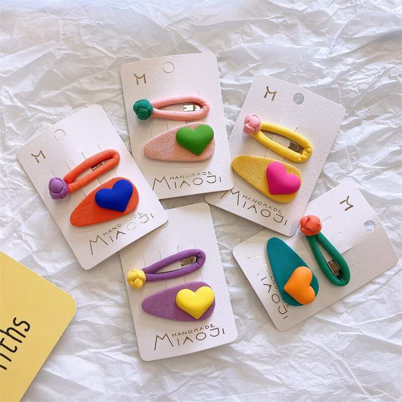 Neue 2 Stck freundlicher Süssigkeit Farbe Haarnadeln Babys Headwear Knoten Herz Haar Clips für Baby Mädchen freundlicher Barrettes Haar Zubehör