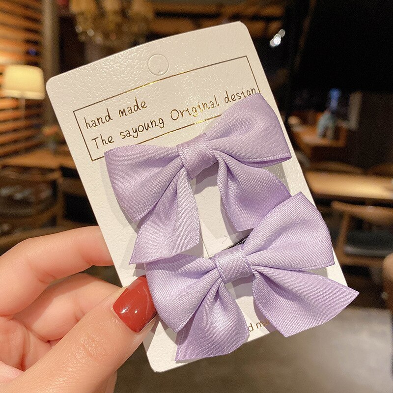 1 Pair Children Bow Hairpins Female Headwear Cute Princess Hairpin Girls Broken Hair Bangs Clip Hair Accessories Barrettes Gift: purple