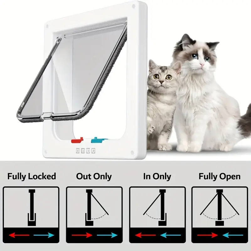 Pet Door 4 Way Locking Security Lock ABS Dog Cat Weatherproof Flap Door Controllable Switch Direction Doors Small Pet Supplies