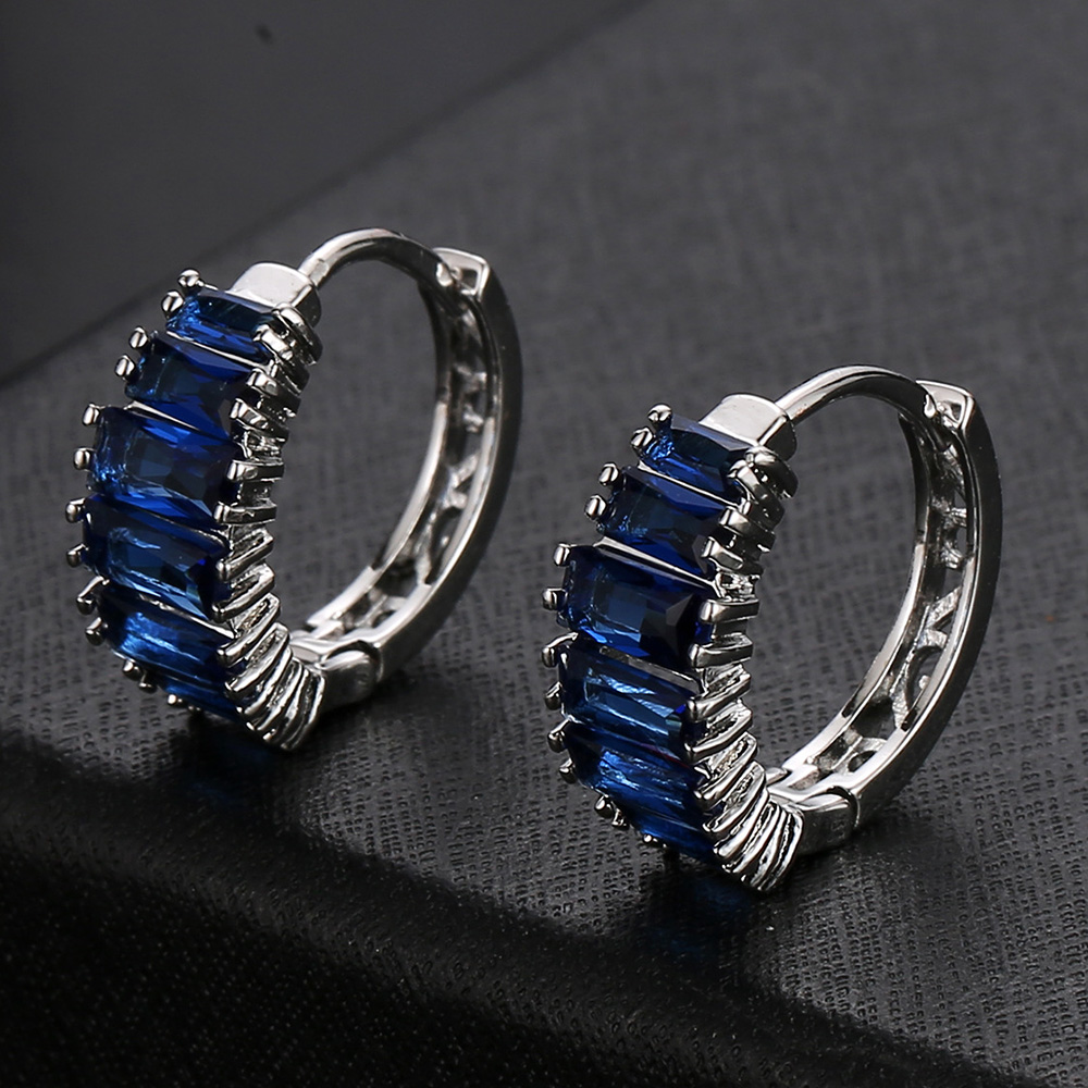 Luxe Vrouwelijke Zirconia Oorbellen Voor Vrouwen Trendy Koper Cz Zilveren Kleur Bruids Sieraden Mode Bruiloft Accessoires: ZE008-blue
