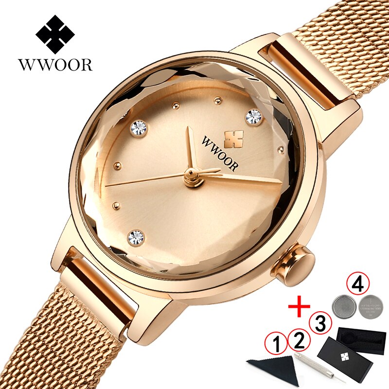 Armbinde Uhren Frauen Luxus WWOOR oben Wasserdichte Stahl Gurt Kristall Damen Handgelenk Uhren Relogio Feminino