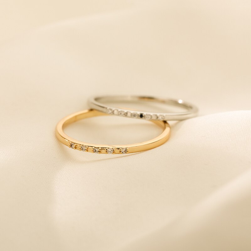 Zirkoon Eenvoudige Ringen Voor Vrouwen Goud Zilver Kleur Rvs Vrouwelijke Engagement Wedding Ring Sieraden Bague Femme Anillos Mujer