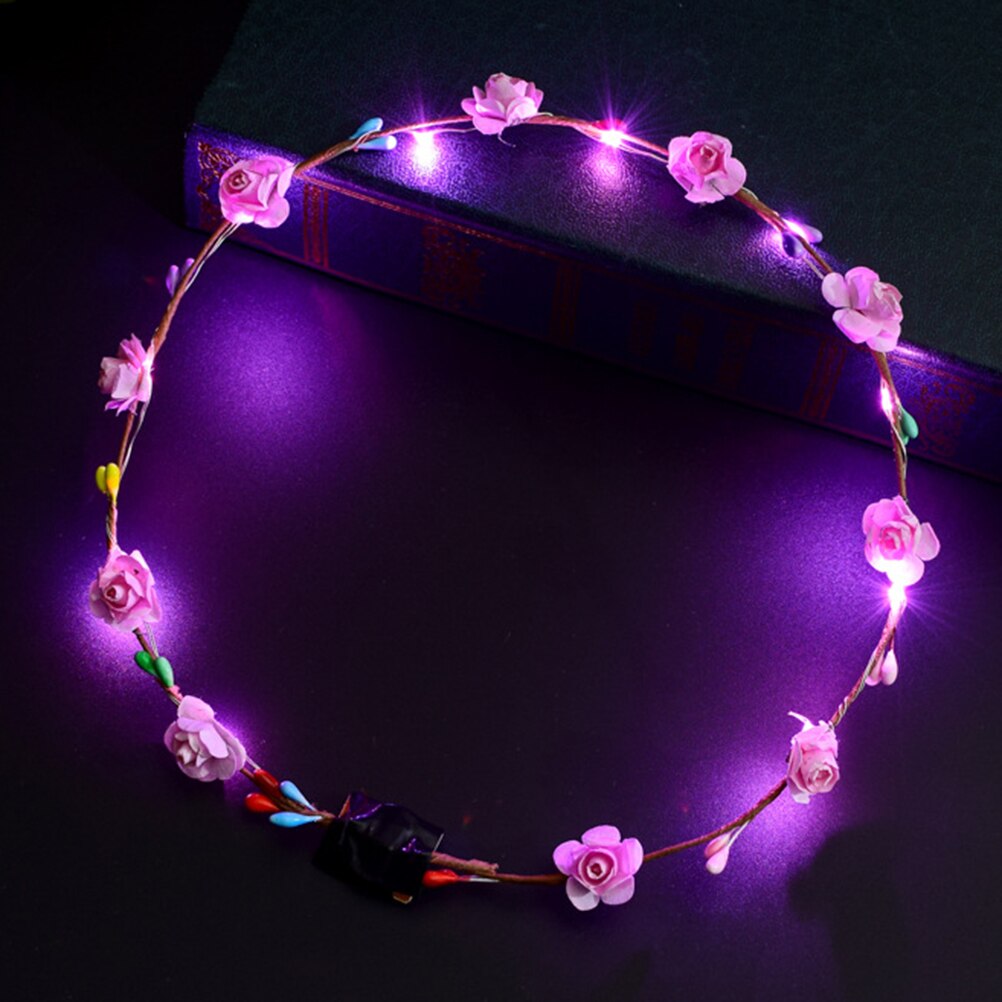 Diadema con corona de para boda para mujer y niña, diadema con luz LED para el cabello, diadema con corona, guirnaldas brillantes de neón, cumpleaños, Navidad, de navidad: Pink