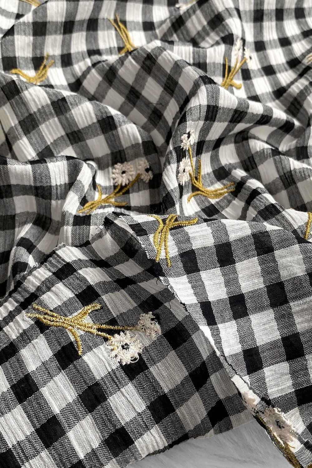 140cm ultra thin micro - translucent classic black and white sunrise gaya cotton embroidered fabric