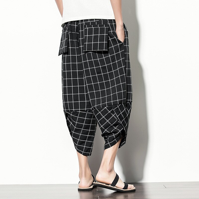 Pantalones bombachos de zanahoria y seda de hielo para hombre, ropa de trabajo holgada de talla grande, bombachos de pierna ancha recortados a la , novedad de verano