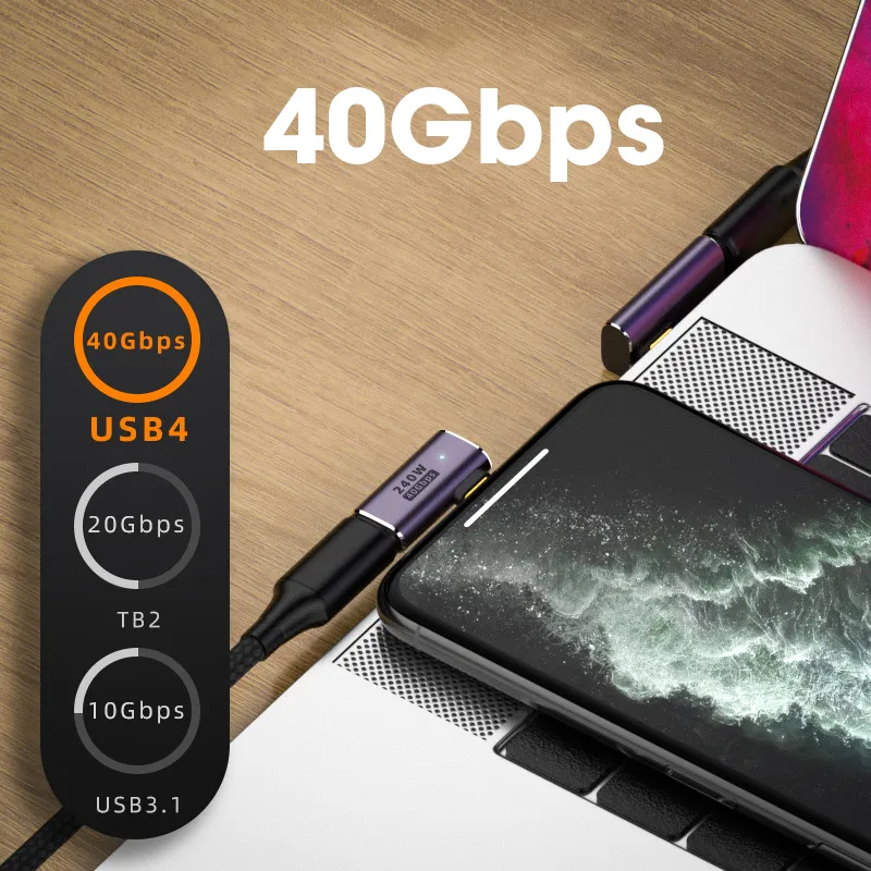 Usb 4.0 pd 240w 8k 60hz laturiliitin macbookille 40 gbps nopea usb c otg u-muotoinen suora kulma uros-naaras sovitin