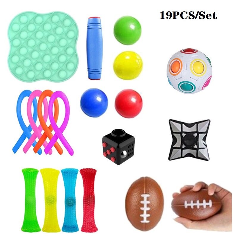 Fidget Zintuiglijke Speelgoed Set Pops Bellen Stress Push Het Fidget Speelgoed Pack Set Speelgoed Te Verlichten Kinderen Met Autisme en Angst: 19PCS
