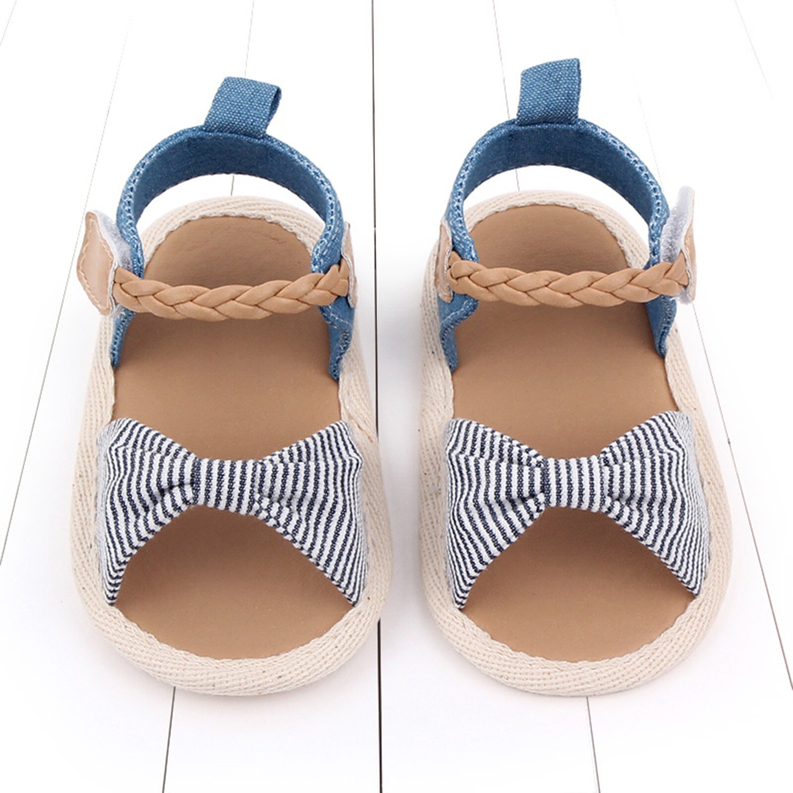 Mode Pasgeboren Baby Baby Meisjes Prinses Schoenen Strik Peuter Zomer Sandalen Strand Schoenen Gestreepte Antislip Schoenen 0-18M