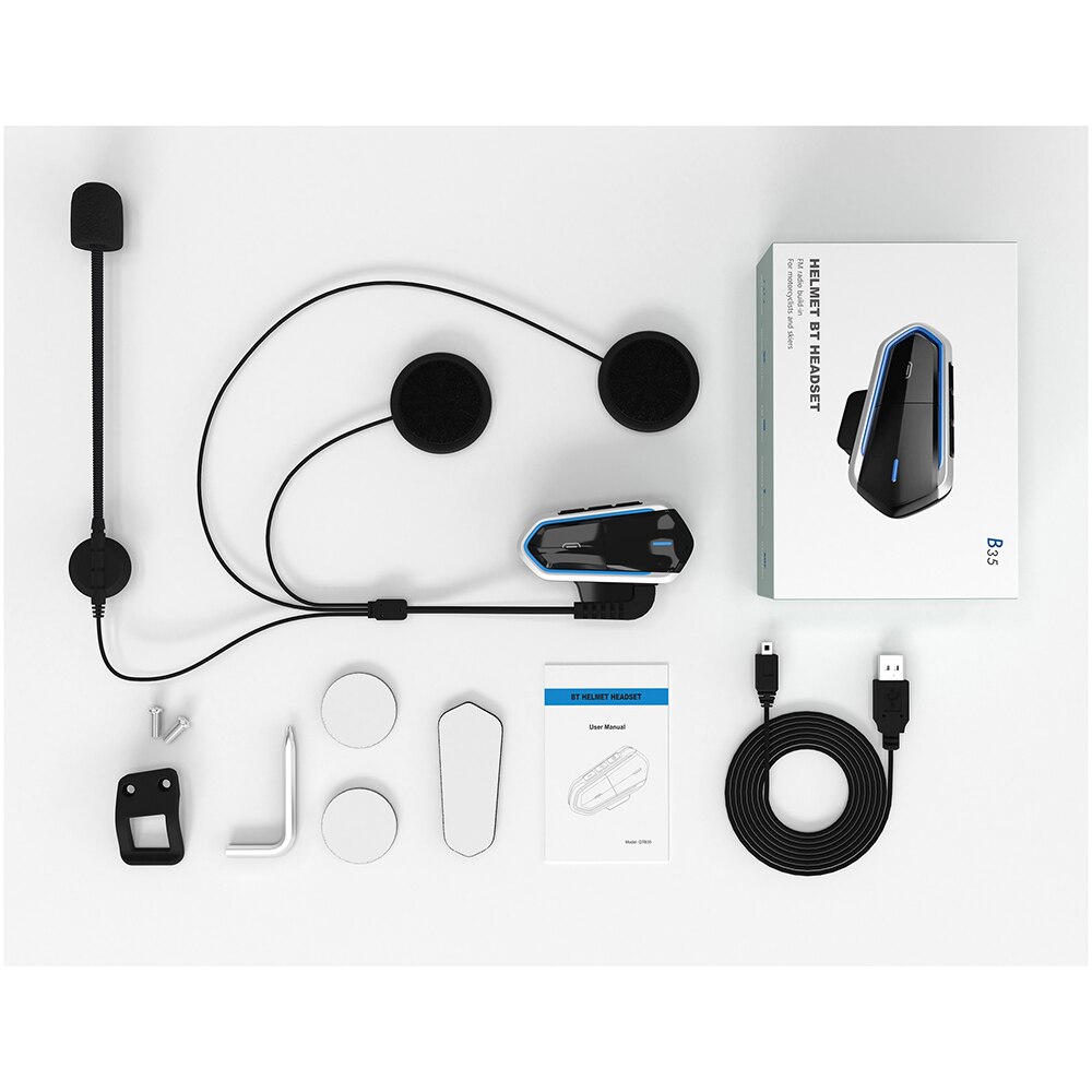 Black Waterproof Motorcycle Helmet Intercoms Qtb35 for Helmet Intercom Bluetooth Intercom Motor Interphone Headphones FM Radio