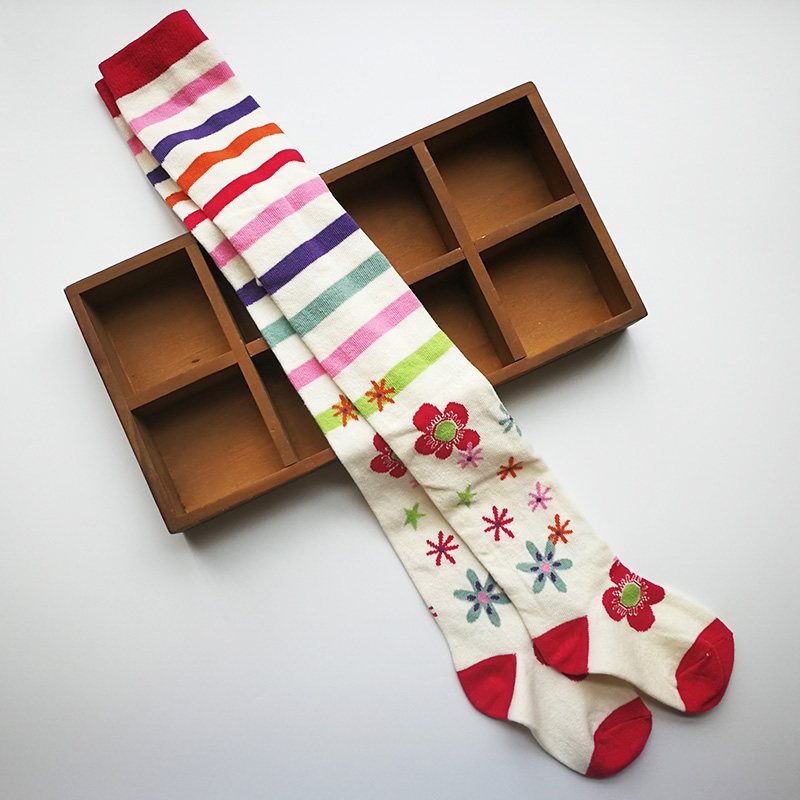 Herfst Baby Meisje Kinderen Bloem Panty Katoen Panty Voor Meisjes Kniehoge Sokken Kinderen Panty Panty Met Gestreepte