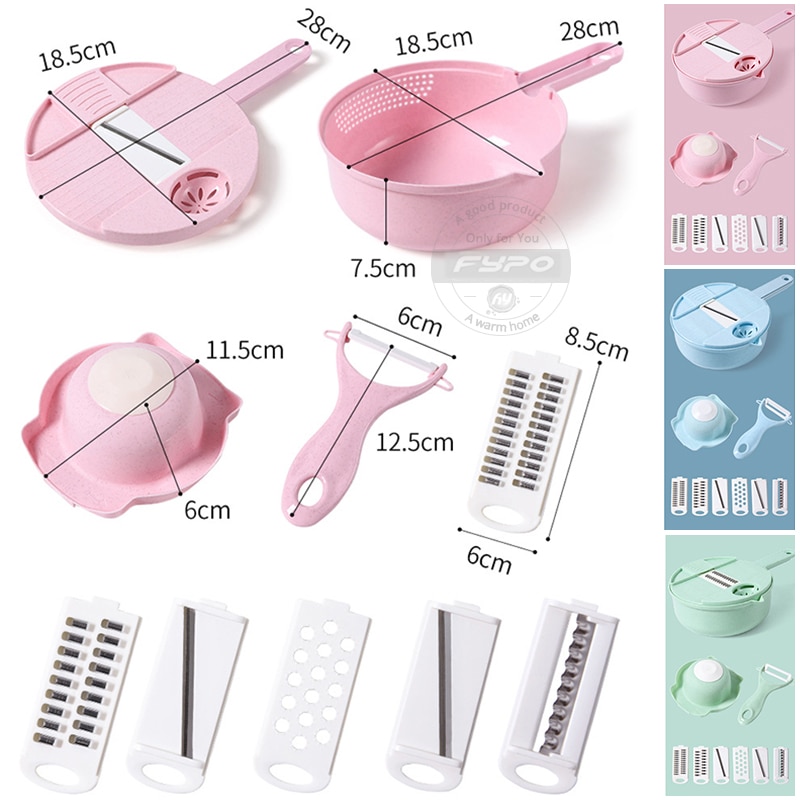 Multi-functional Vegetable Slicer Chopper Kitchen Cutter Vegetable Fruits Tools with 6 Blades Egg Divider Drainer Salad Maker