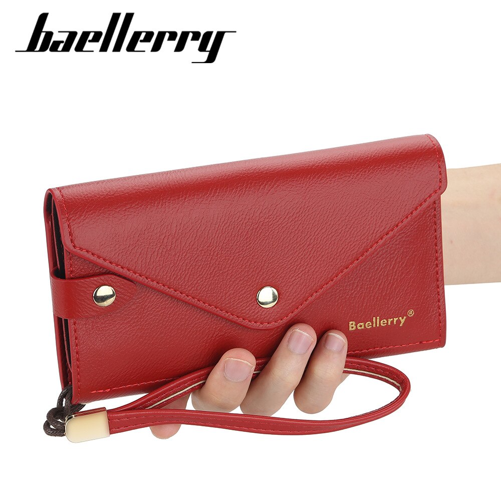 Baellerry Vrouwen Portemonnee Rode Lange Portemonnee Met Hasp Meisje Grote Capaciteit Portemonnees En Tassen Dames Clutch Portemonnee Met hand Strap