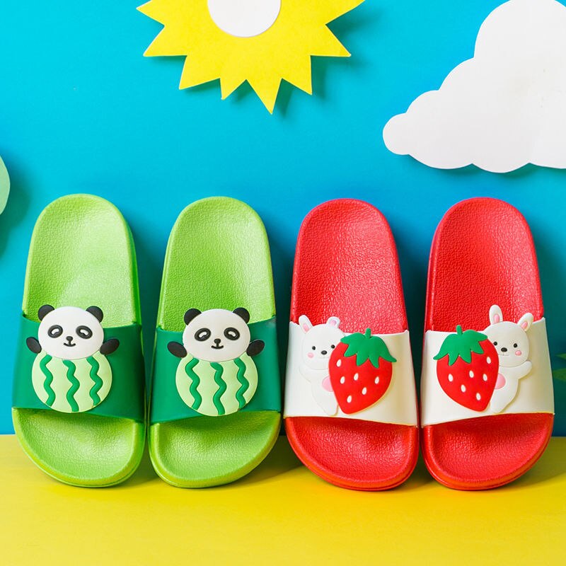 Summer Cute Watermelon Panda Children Slippers Cartoon Fruit Non-Slip Light Kids Shoes Home Indoor Slippers Boys Bathroom Shoes