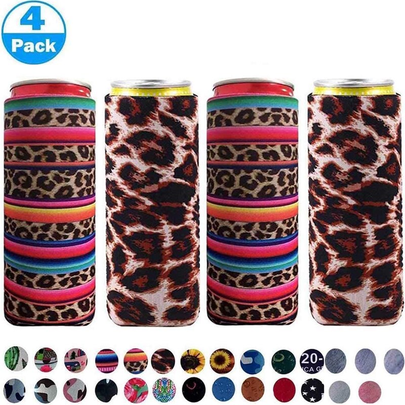 Neopreen Slanke Bier Kan Koeler Tall Stompe Houder Opvouwbare Stubby Houders Bier Koeler Tassen Past 12Oz Drinken &amp; Beer: 12SC 4pieces