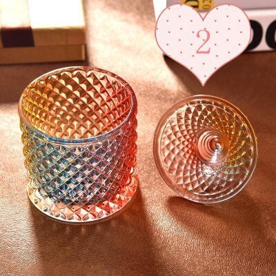 Retro Colorful Crystal Glass Jar With Cover Candle Holders Candy Bar Candlestick Velas Pot Candle Making Supplies Wax Container: No.2