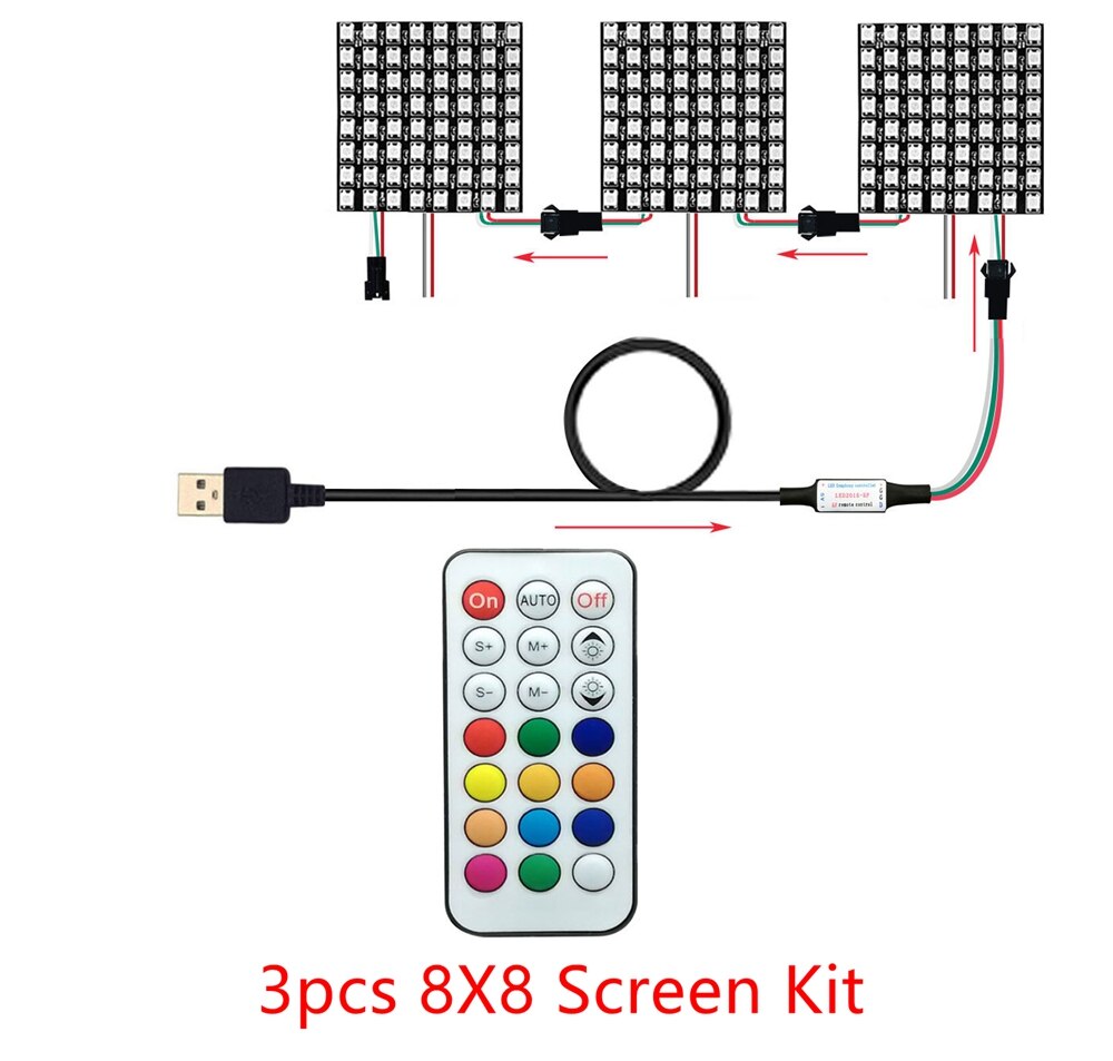 WS2812b 8x32 16x16 8x8 WS2812 Led Pixel Module 21 Keys USB Small Screen Kit Individually Addressable Lamp Beads: 3pcs 8X8 Kit