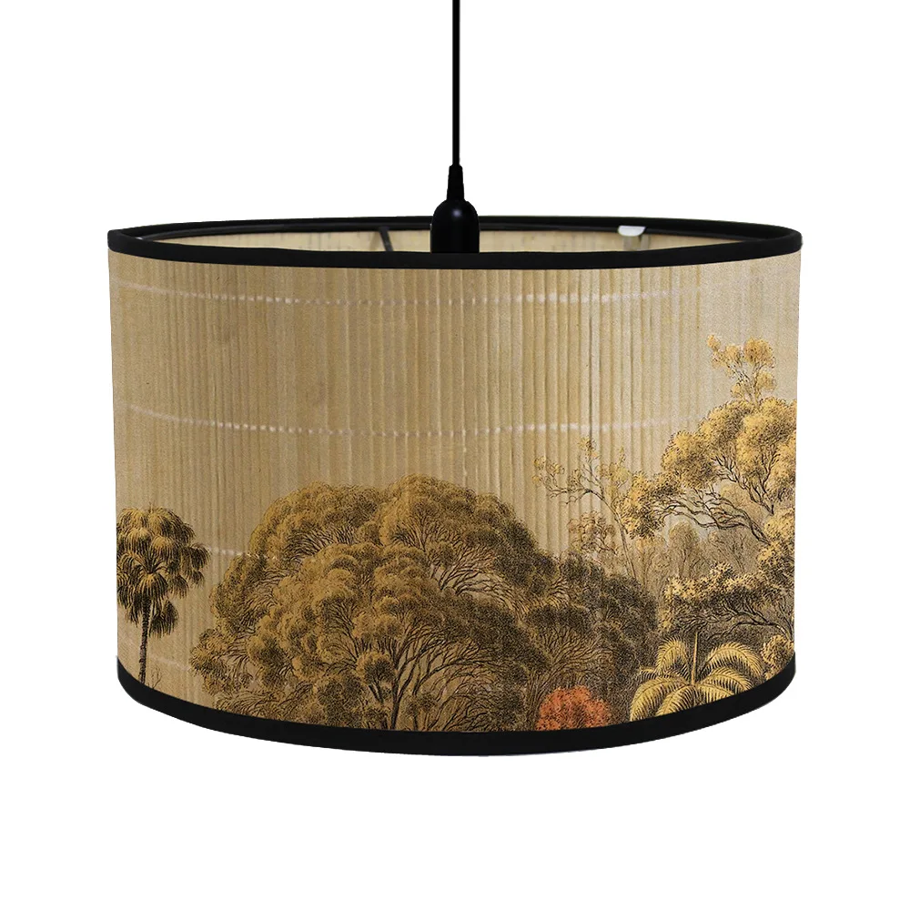 Nordische Trommel Lampen schirme Vintage Bambus Lampen abdeckung Blumen vögel Muster Tisch Stehlampen Pendel leuchte Cafe Home Homes tay Dekor: green