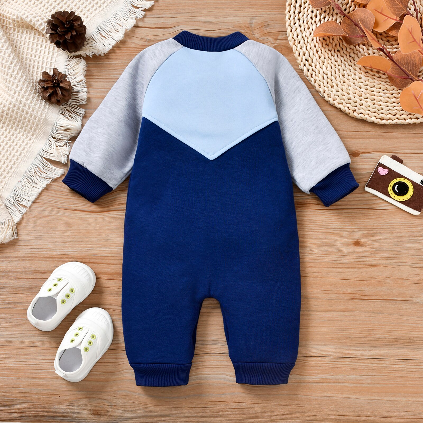 Baby Baby Meisjes Jongens Winter Jumpsuit Lange Mouwen Ronde Hals Button Down Patchwork Romper