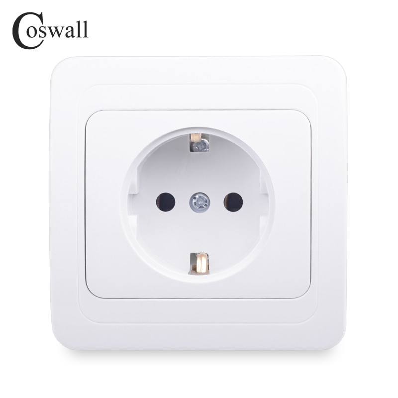 COSWALL Wall Power Socket 16A EU Standard Electrical Outlet Grounded White AC 110~250V Ceramic Base Copper Accessories