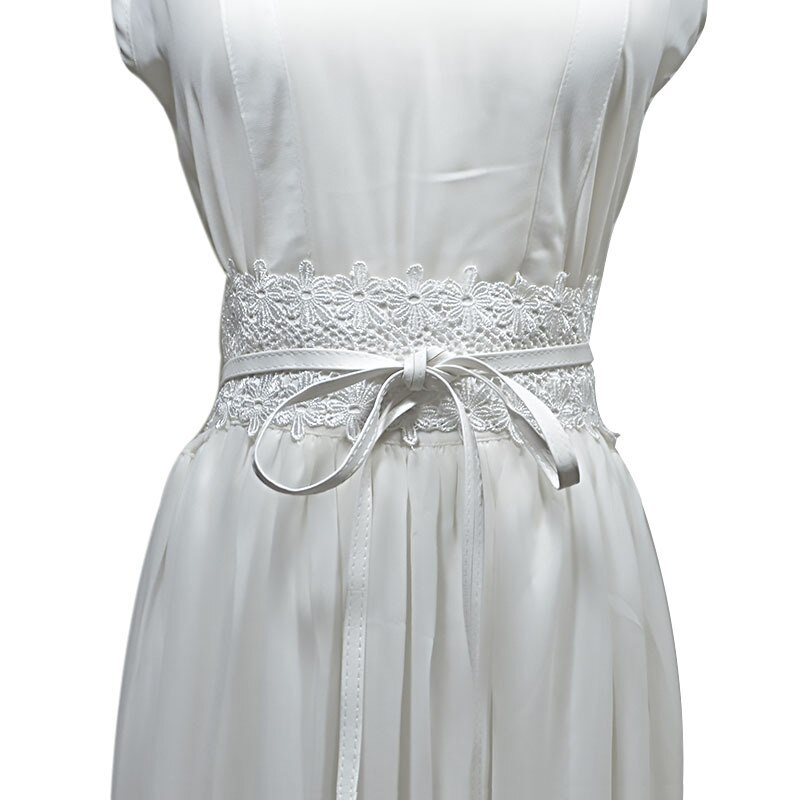 PU cuir dentelle Corset ceintures pour femmes rouge jaune noir large taille ceinture dames robe Starps ceinture 15 couleurs: WHITE