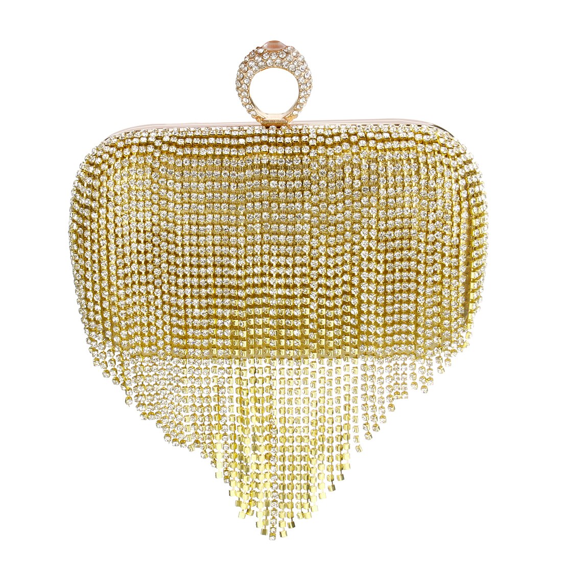 Pochette à pompon en strass pour femmes, Vintage, épaule, argent, , fête de mariage, chaîne, soirée: gold