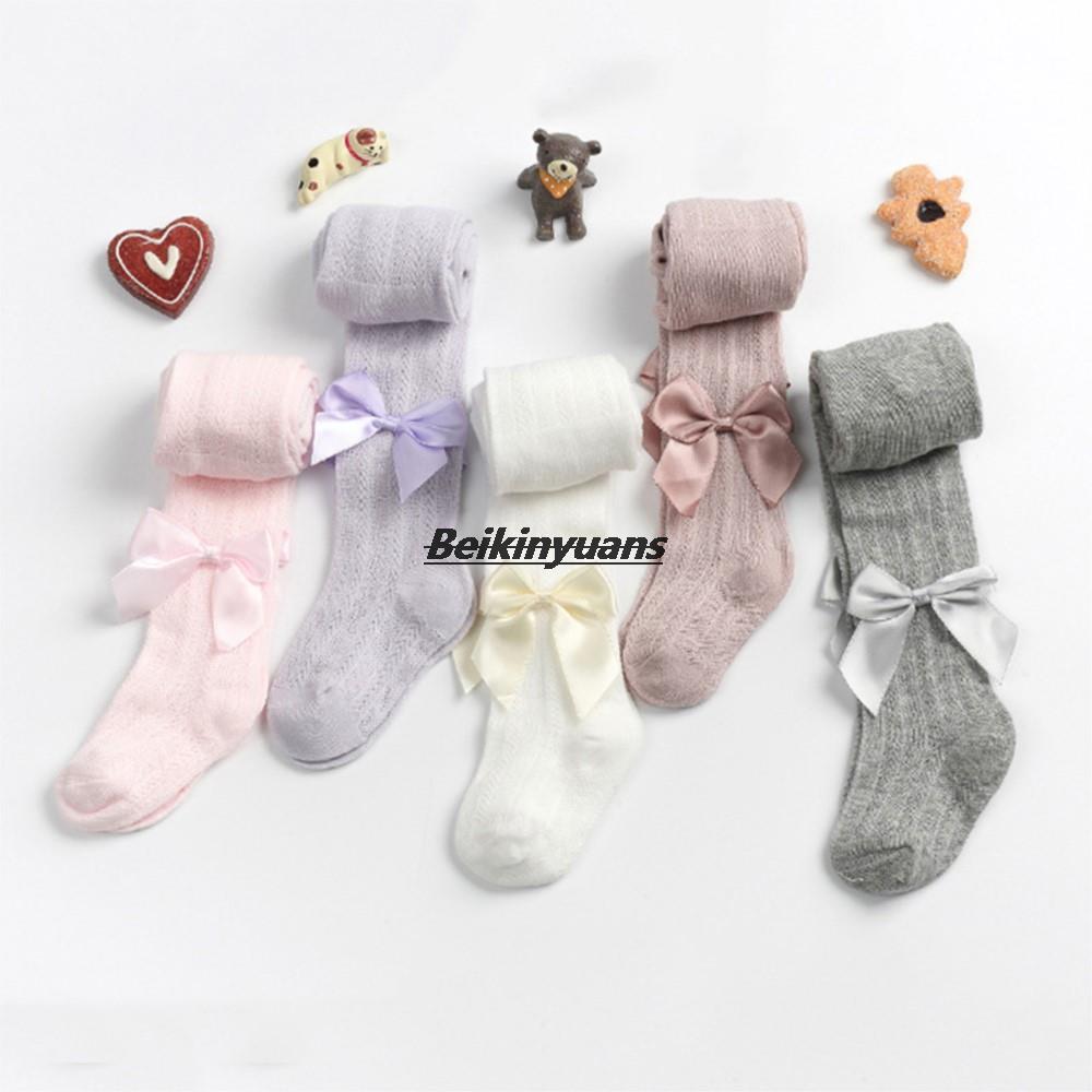 Medias de malla de verano para niña, transpirables pantimedias de algodón suave, con bonitos lazos, Color sólido