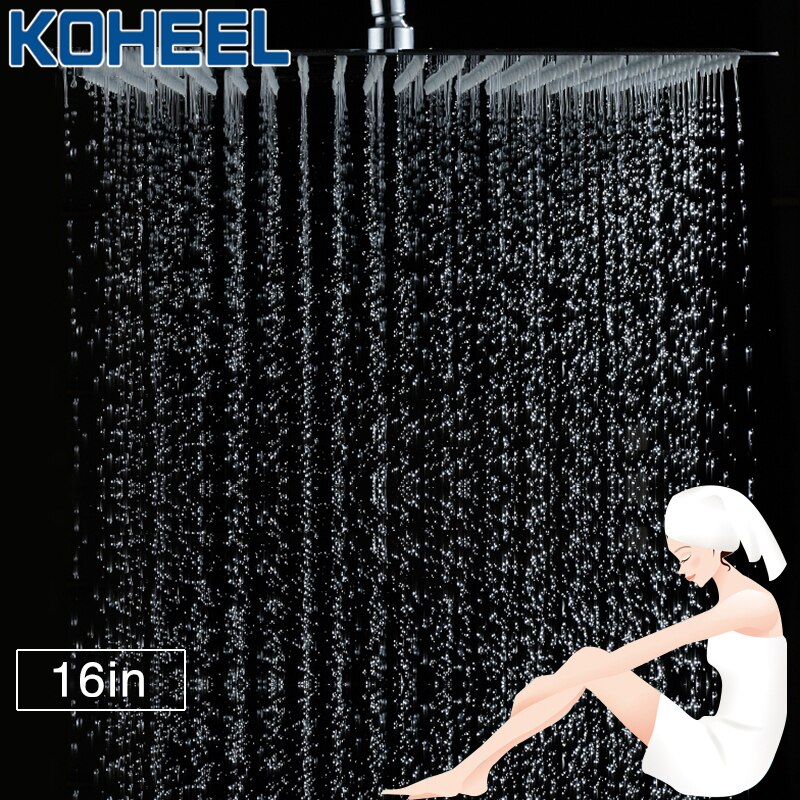 Koheel 16/12/10/8/6 Inch Vierkante Douchekop Ronde Gepolijst Chroom Rvs Badkamer Regendouche heads