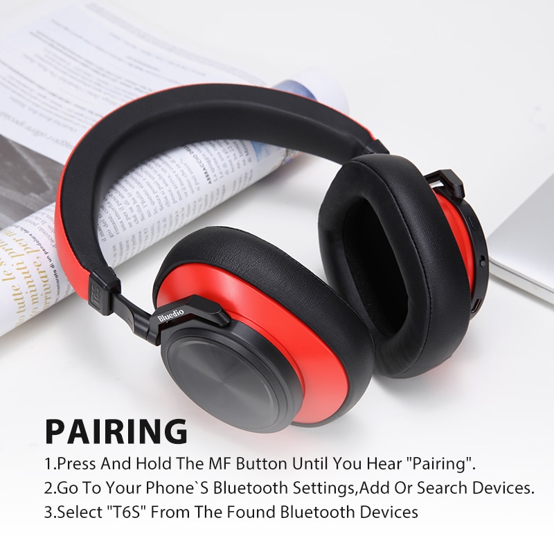 Bluedio T6S Bluetooth Headphones Active Noise Cancelling Wireless Headset for phones and music with voice control