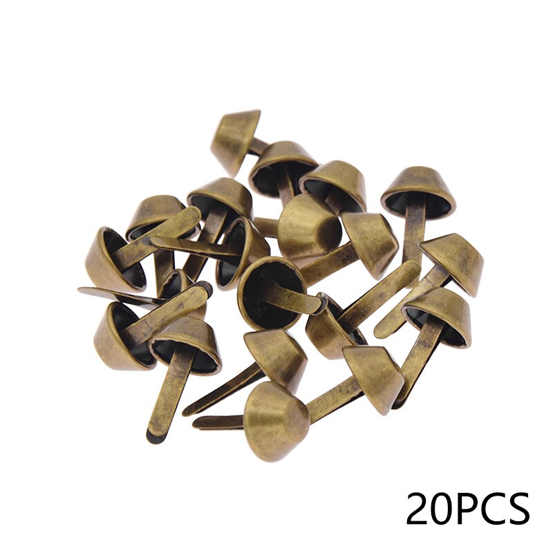 20Pcs Voet Nagels Emmers Hoofden Nail Brads Dubbele Voeten Studs Spike Kegel Handtas Handtas Doos Decoratieve Tack Diy Accessoires: Antiek Messing