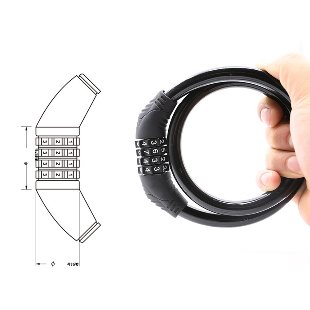 Antivol Vélo Câble Acier 10 Mm X 1 Mètre - Serrure à Combinaison Numérique, Noir, ROADSTER