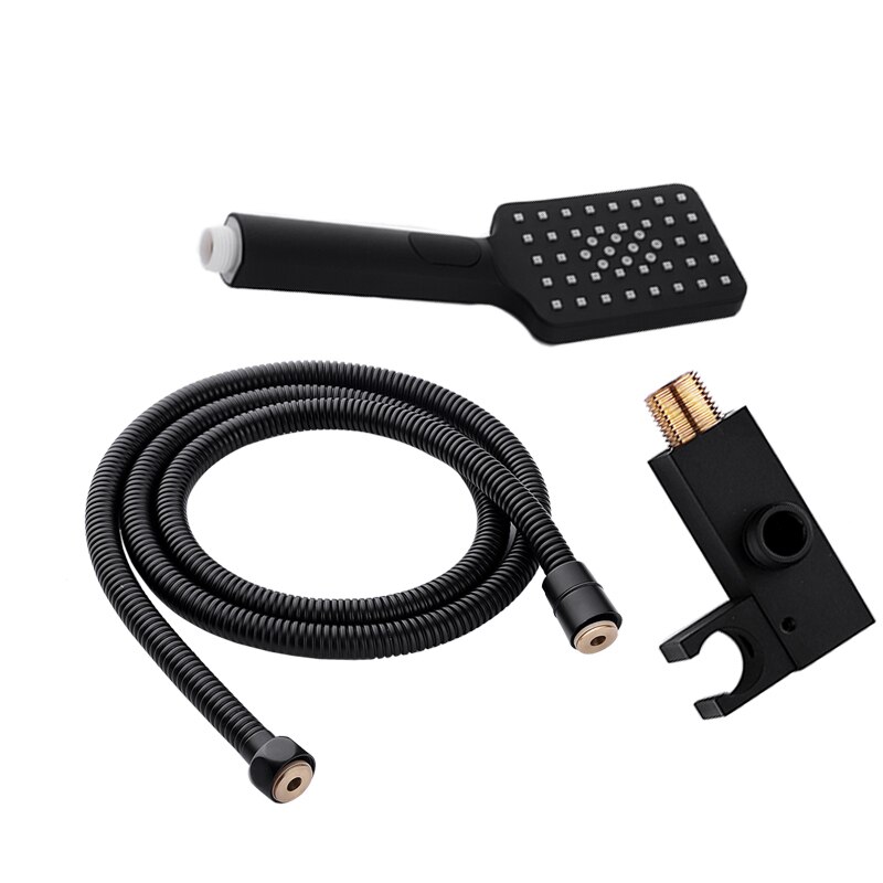 Black Square Rain Shower Head Bath Hand Held Shower Bathroom Adjust Shower Holder Water Saving Handheld 3 Modes Switch Sprayer