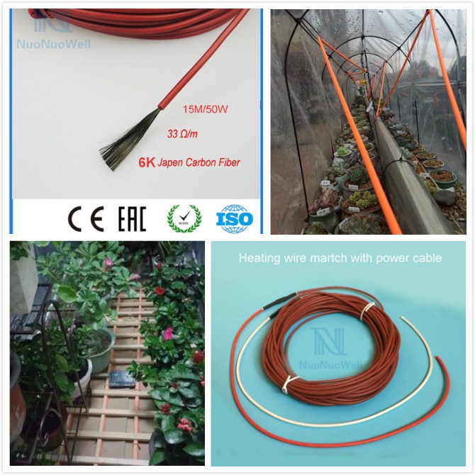 Carbon Fiber Heating Wire Greenhouse Temperature Controll Underfloor Heating Cable 15m 6k 33 Ohm