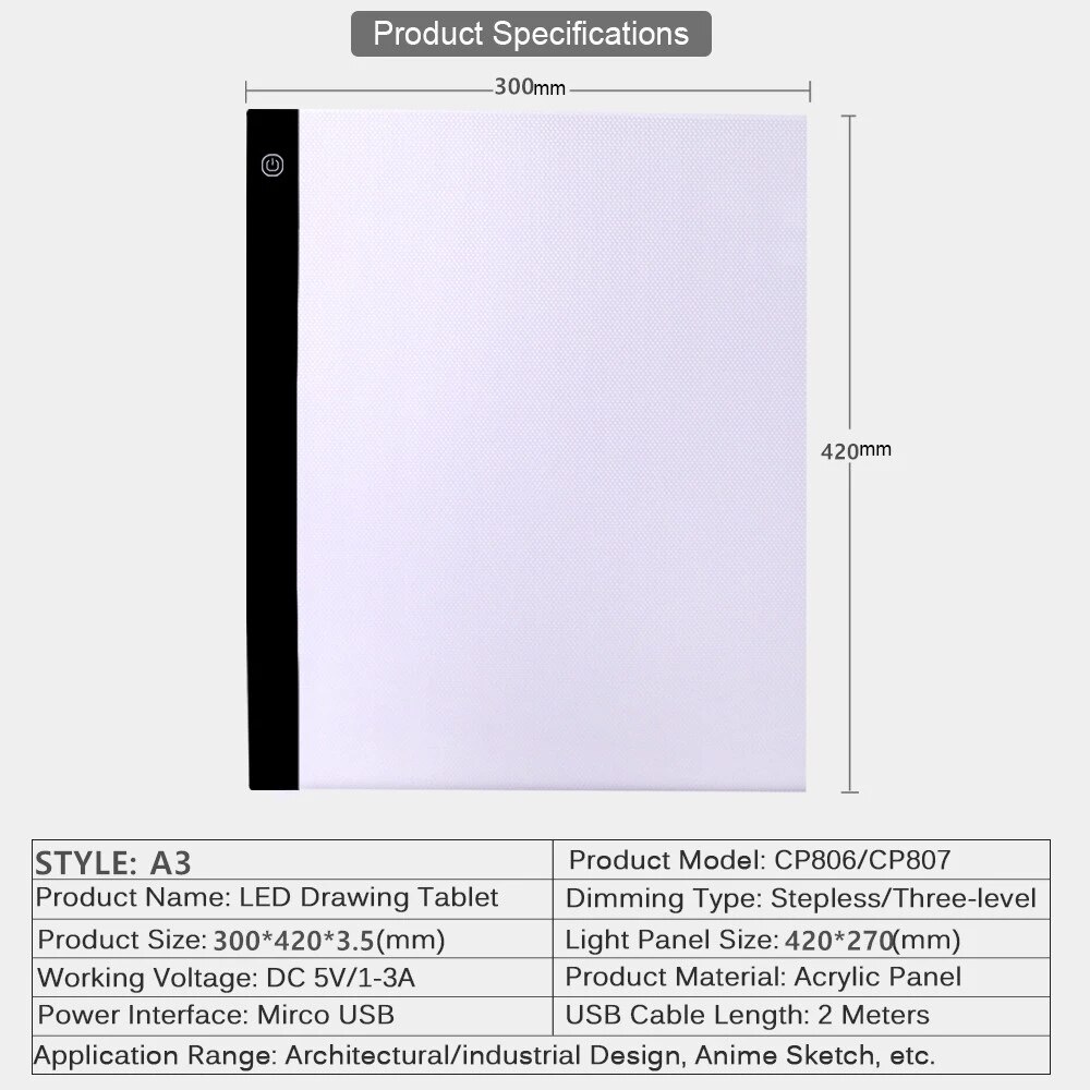 A3 Large Size LED Drawing Tablet Digital Graphics Pad USB LED Light Box Copy Board Electronic Art Graphic Painting Writing Table