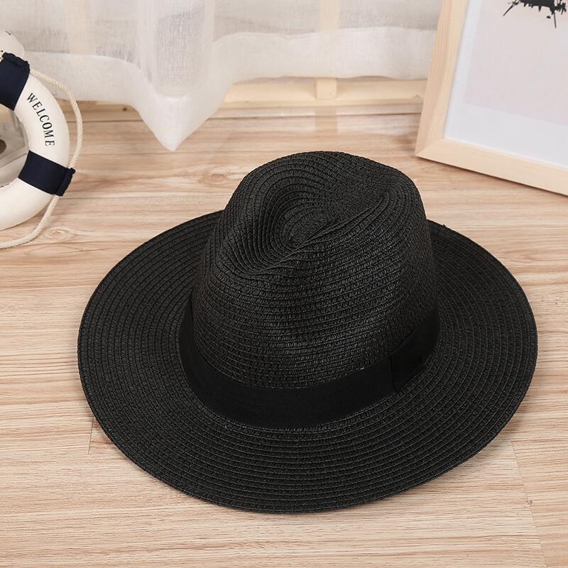 Seioum panama hatt menn halm fedora mann solhatt kvinner sommer Strand solskjerm lokk capeau kul jazz trilby lokk sombrero: Svart
