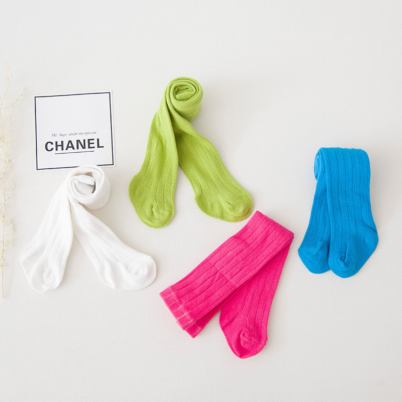 Collants à rayures larges en coton pour filles, en tricot pour enfants, serré, couleur Pure, hiver