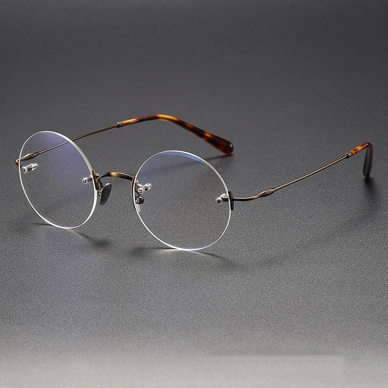 Topkwaliteit Ronde Randloze Titanium Bril Frame Mannen Vintage Eenvoudige Kleine Gezicht Optische Brillen Brillen Brillen: GRIJS