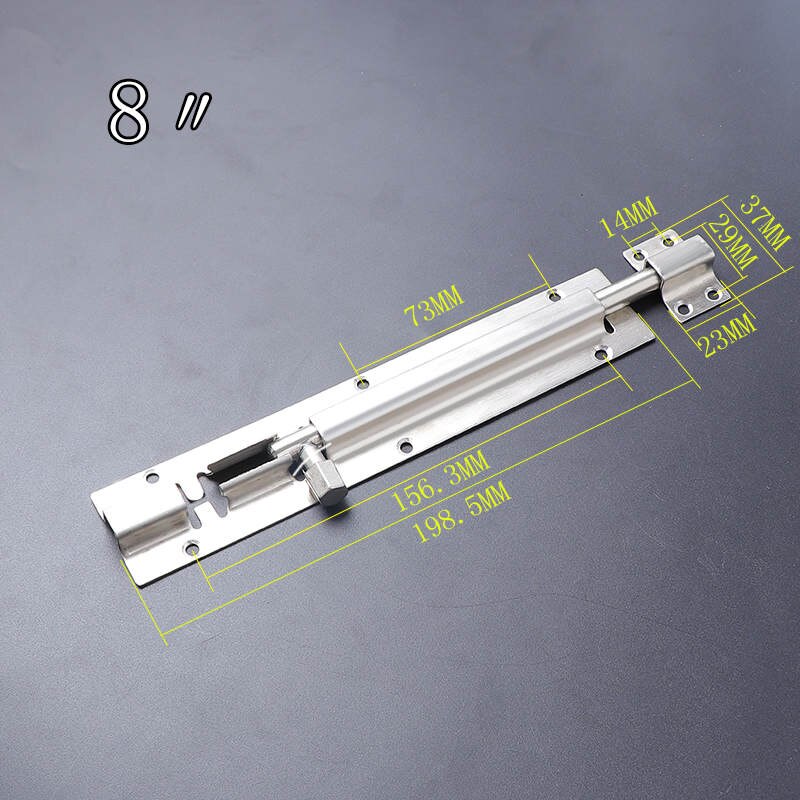 1Pc 2/3/4/5/6/8/10/12 Inch Long Silver Stainless Steel Door Latch Sliding Lock Barrel Bolt Latch Hasp Stapler Gate Safety Lock: 8 inch