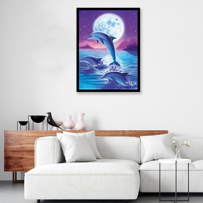 DIY 5D Diamond Painting Kits for Adults Dolphin Embroidery Diamond Art Painting Full Drill Home Wall Decor