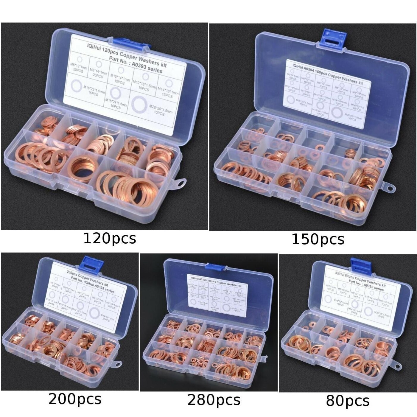 Solid Copper Crush Washer Seal Sealing Flat O-Ring Gaskets Assortment Box Set